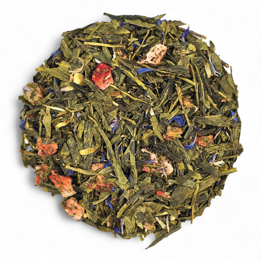 Zielona herbata Sencha Truskawkowa – sencha z liofilizowaną truskawką